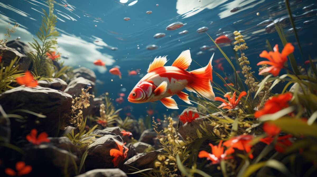 Colorful fish swimming in aquarium waiting for perfect names - fish name generator