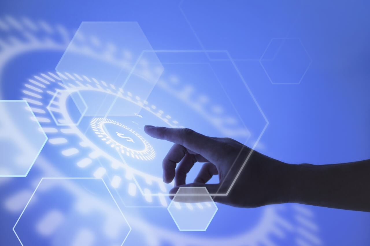 Hand touching futuristic blockchain interface - inspiration for crypto project naming
