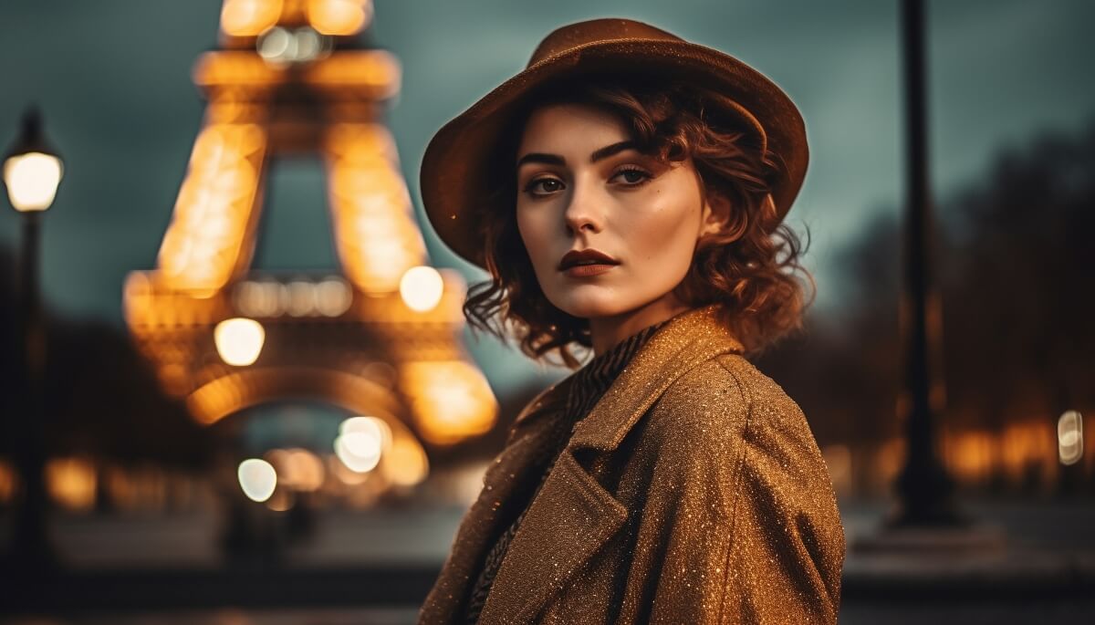 Young fashionable French woman in the city - representing modern French names and culture